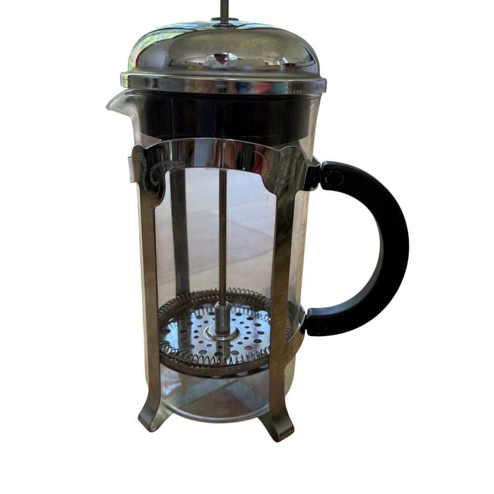Starbucks French Press Coffee Maker 8-Cup Silver Glass Stainless Swirl Etched